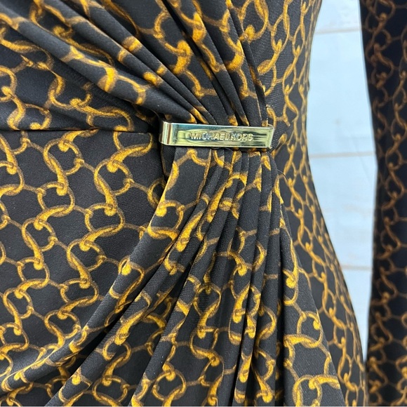 Michael Kors Espresso Chain Link Print Stretch Jersey Faux Wrap Dress - Picture 6 of 14